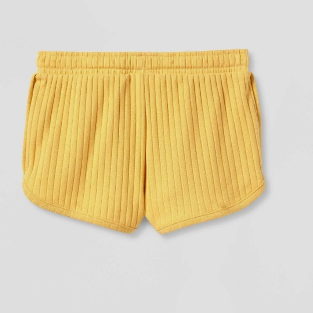 Girls Yellow Ribbed Shorts  - Picture 2 of 4